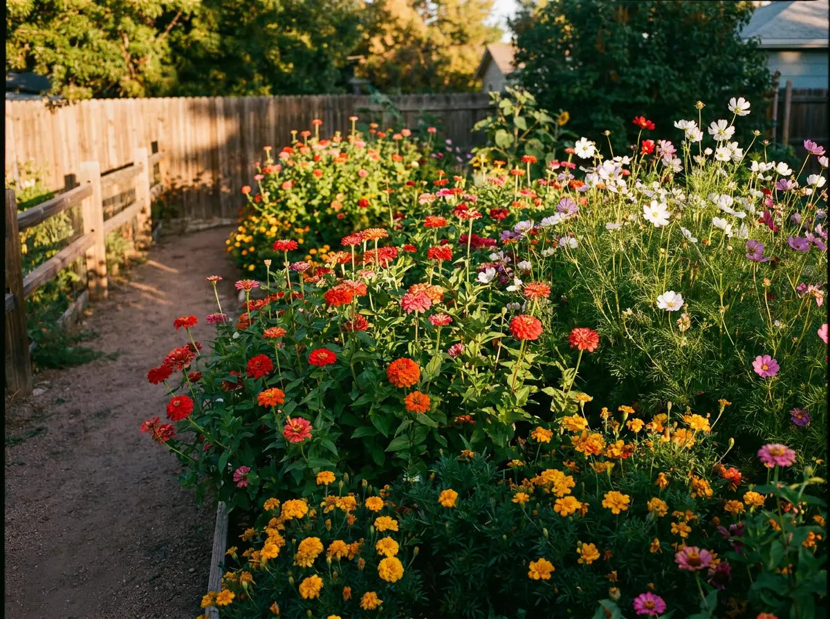 Garden in full colour, late-summer evening light