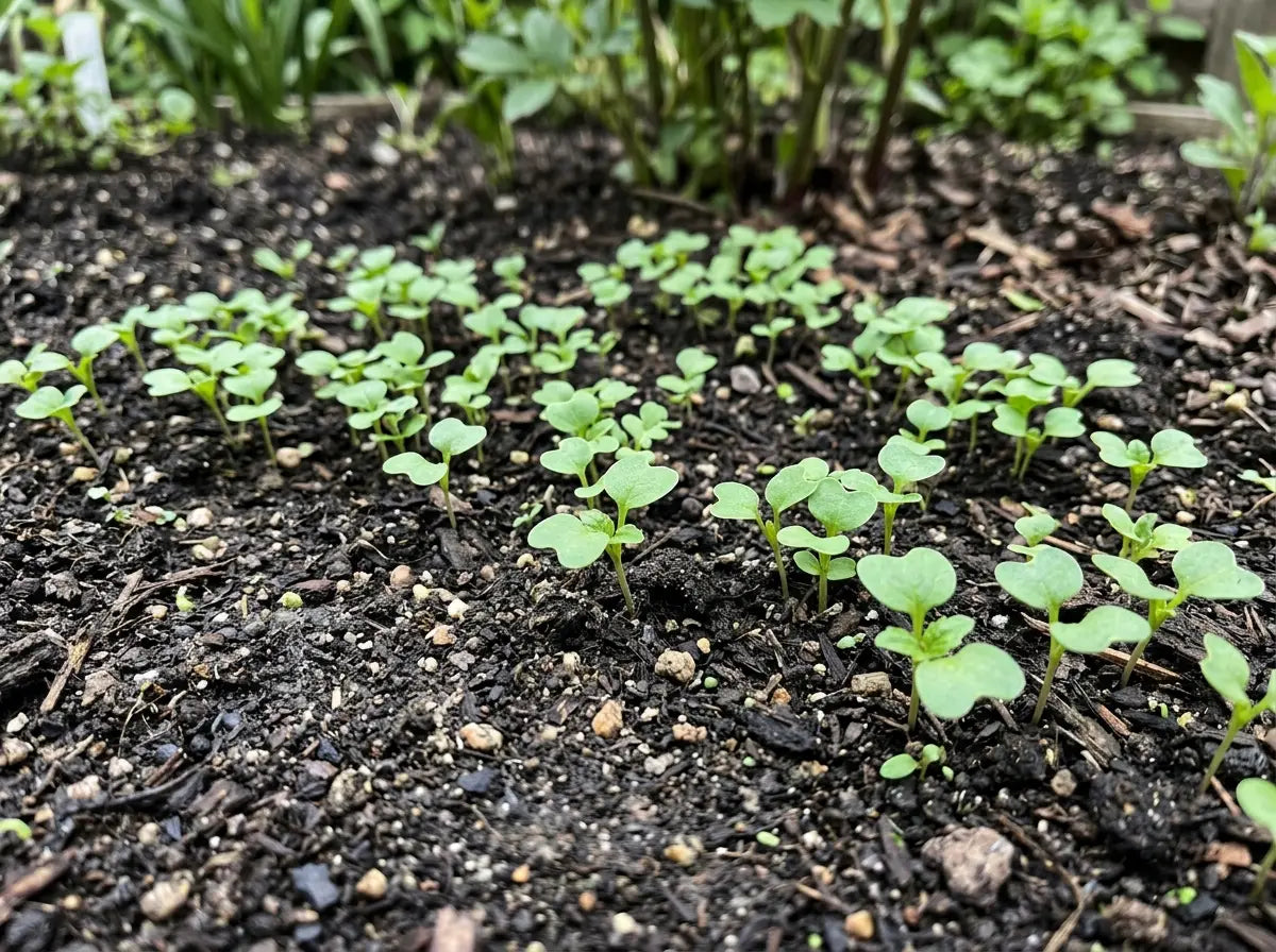 Seedlings emerging directly in a garden bed