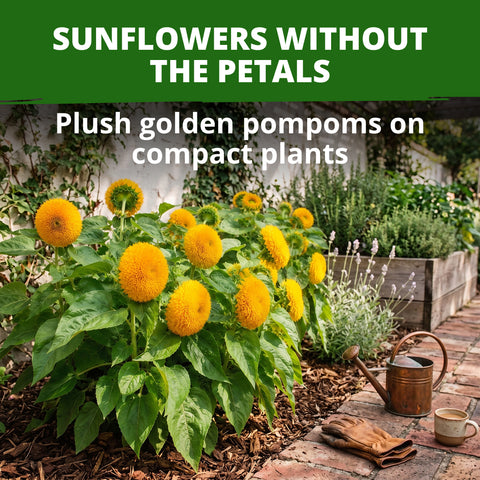 HOME GROWN Dwarf Teddy Bear Sunflower 200 Seeds, Helianthus annuus, Sungold Variety, Heirloom Non-GMO, Double Golden Blooms (Copy)