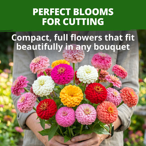 HOME GROWN Oklahoma Zinnia Seeds for Planting, 100 Heirloom Non GMO Seeds (2 Pack, 50 Seeds Each, 0.5g), Zinnia elegans, Mixed Colors Annual Cut Flowers for Bouquets, Pollinator Gardens, Zones 3 to 10