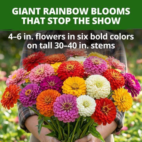 HOME GROWN State Fair Zinnia Seeds – 1,000 Zinnia elegans Seeds (7.5g), Large Double Blooms, Pollinator Friendly, Beds & Borders, Spring 2026