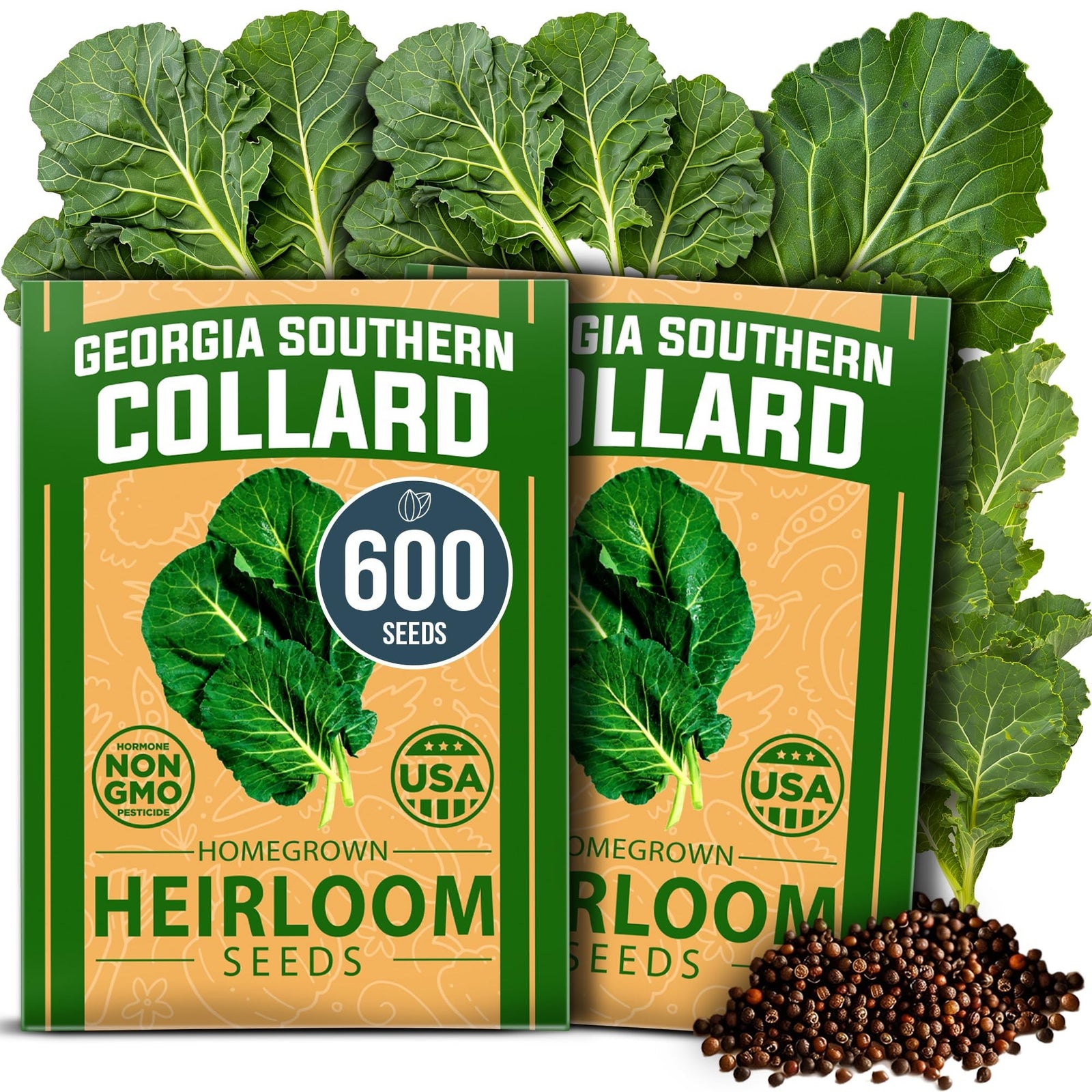 Georgia Southern Collard Seeds - 600 Seeds (2-Pack) - Heirloom Greens