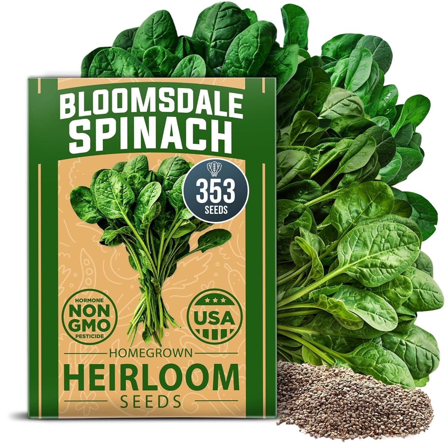 Bloomsdale Spinach Seeds - 350 Seeds - Dark Crinkled Leaves