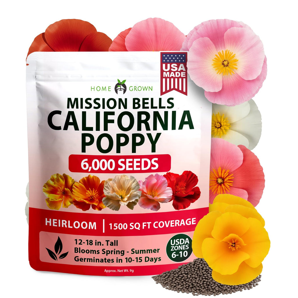 Mission Bells California Poppy Seeds - 6,000 Seeds (9g) - Drought-Tolerant