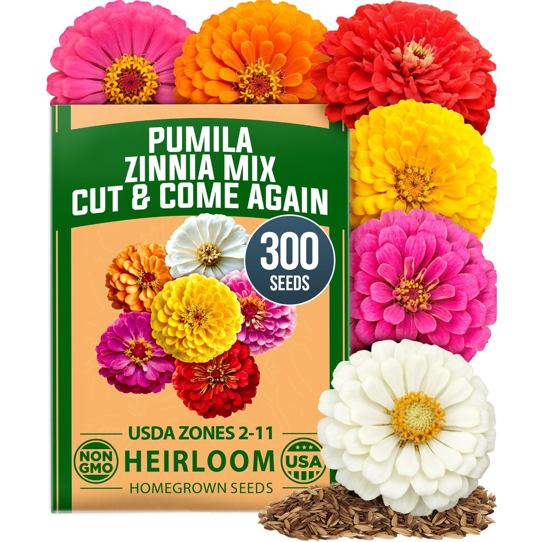 Dwarf Zinnia Seeds Mix - 300 Seeds - Cut-and-Come-Again Blooms