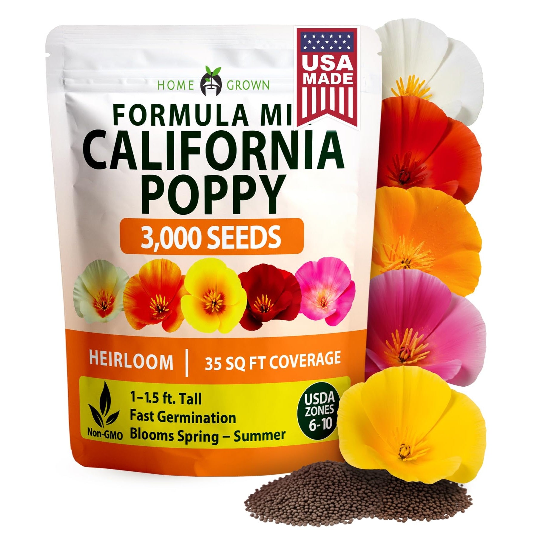 Formula Mix California Poppy Seeds - 3,000 Seeds - Mixed Colors