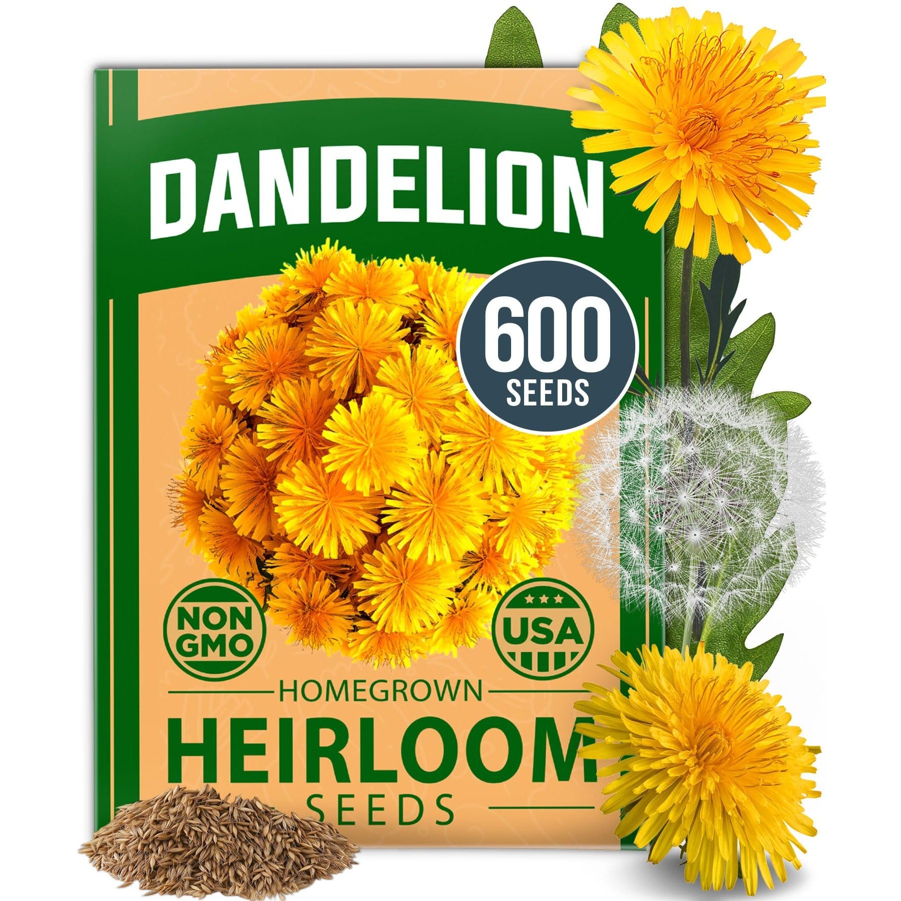 Dandelion Seeds Heirloom Edible Herb, 600 ct - Homegrown Garden
