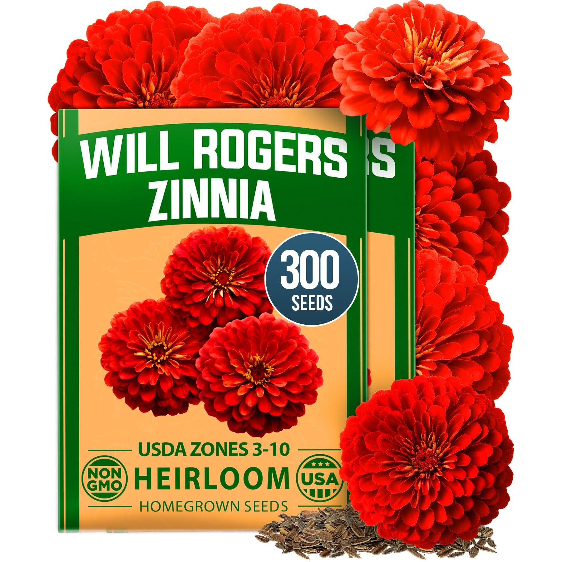 Will Rogers Zinnia Seeds - 300 Seeds (2-Pack) - Tall Cut Flowers