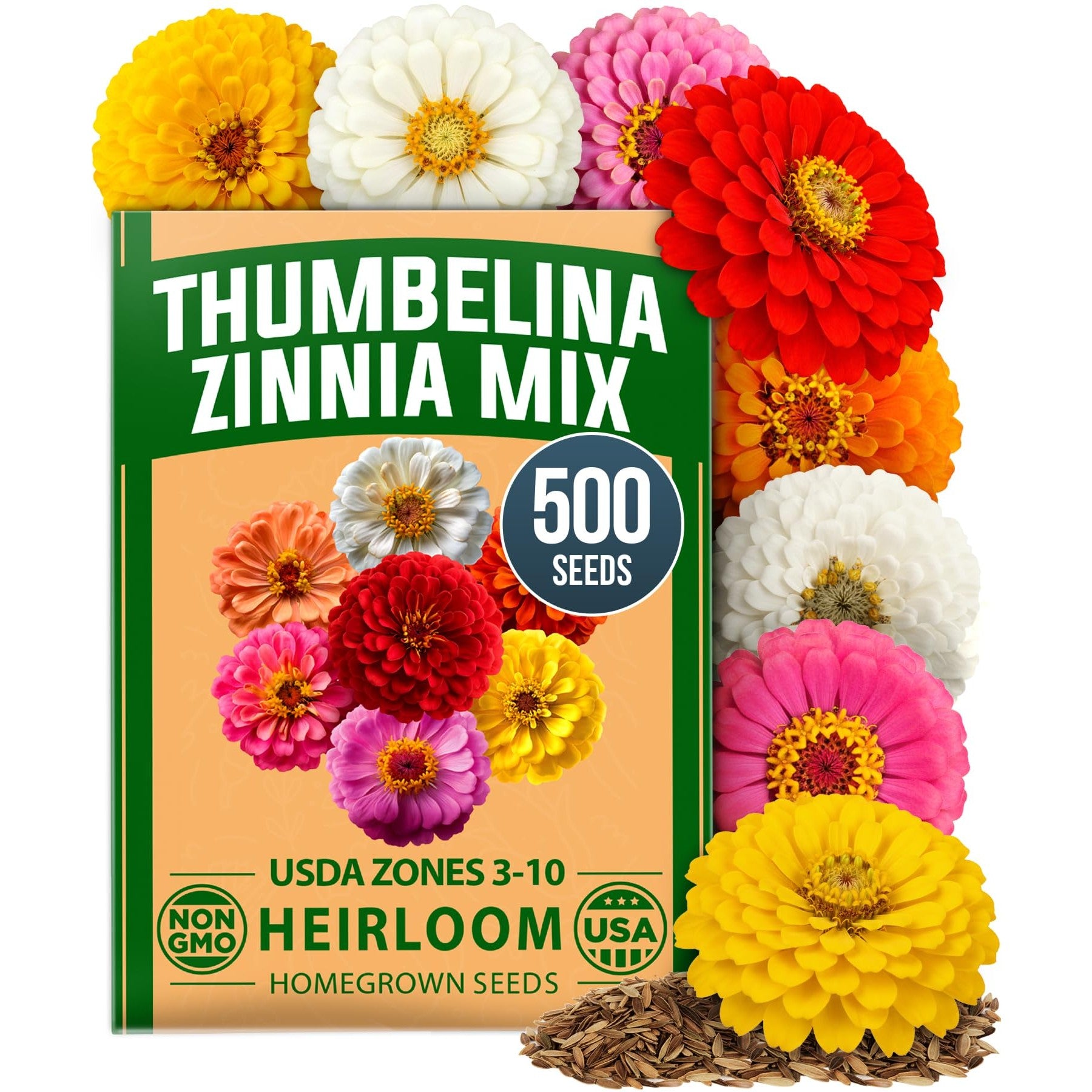 Thumbelina Dwarf Zinnia Seeds - 500 Seeds - Patio & Container Blooms