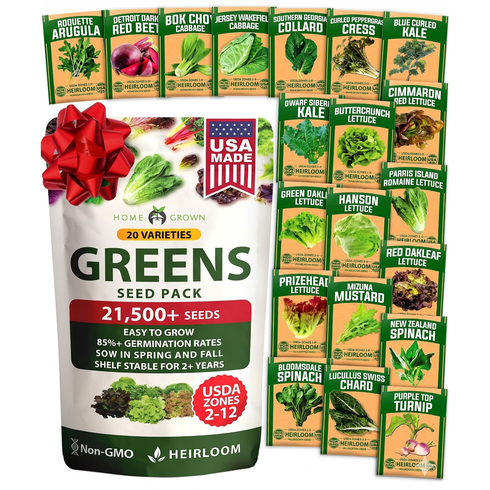 Lettuce Seed Pack - 20 Varieties (21,600+ Seeds) - Salad Greens Mix