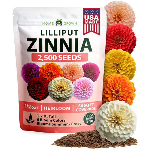 Lilliput Mix Zinnia Seeds - 2,500 Seeds (1/2oz) - Petite Pompom Blooms