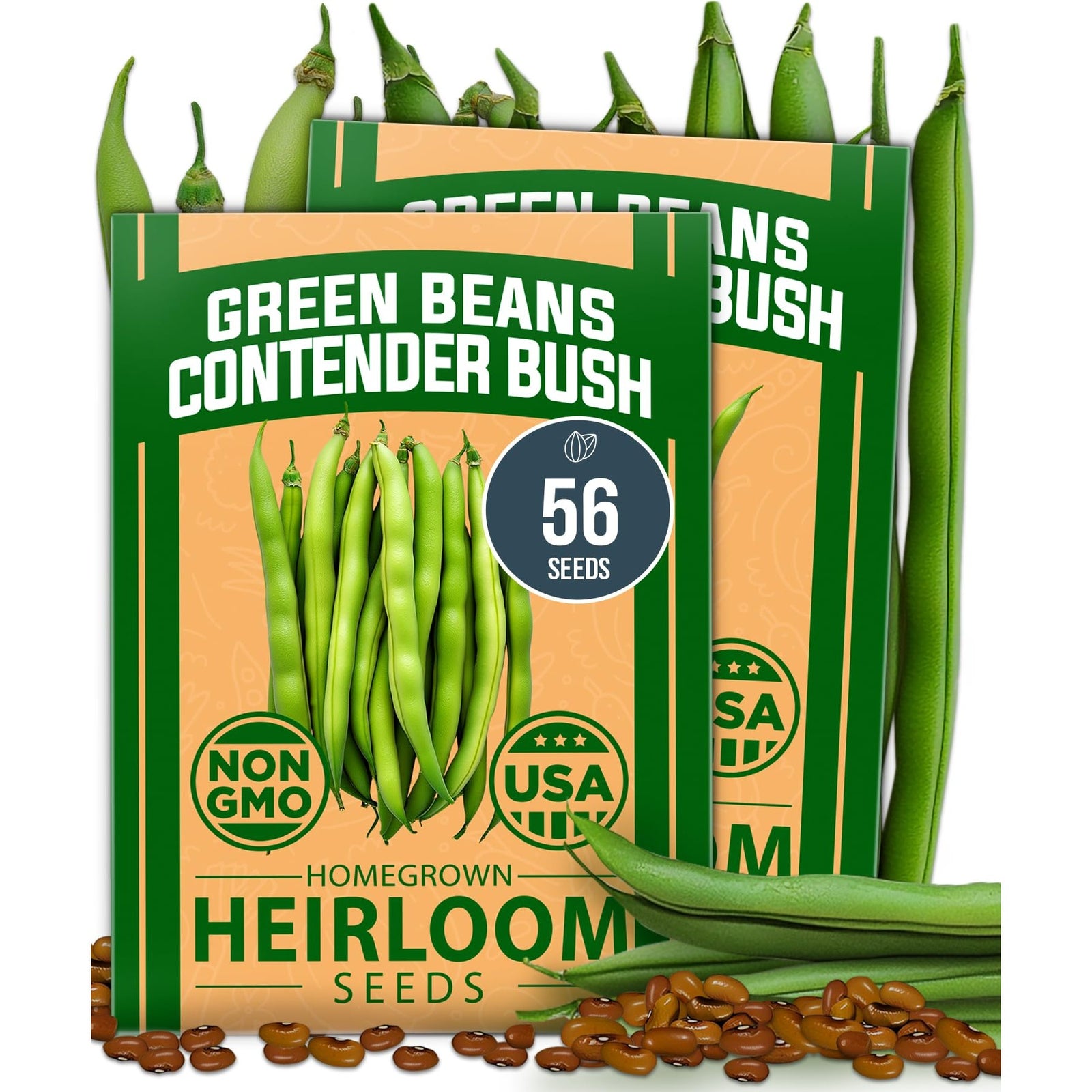 Contender Bush Bean Seeds - 56 Seeds (2-Pack) - Stringless Heirloom