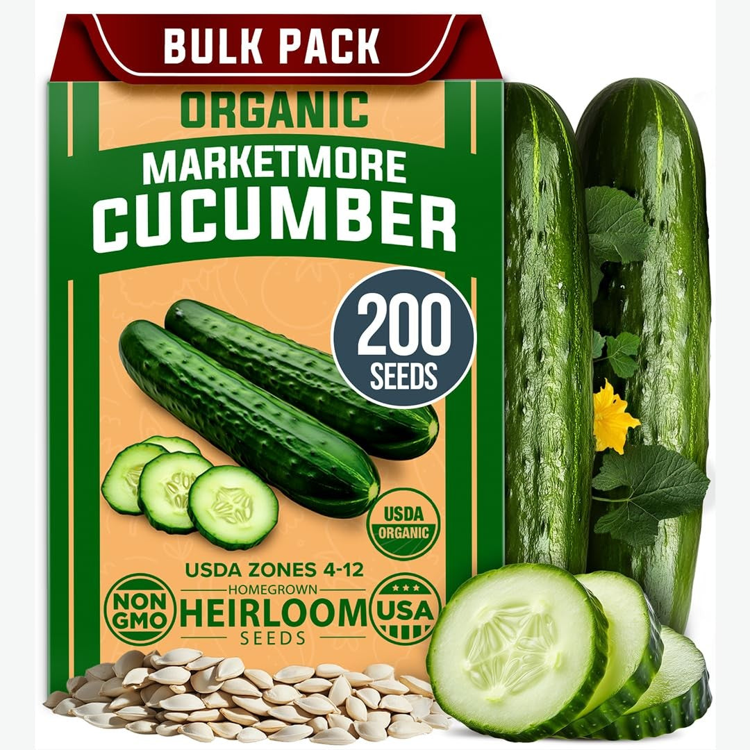 Organic Marketmore Cucumber Seeds - 200 Seeds - Crisp Heirloom Slicer