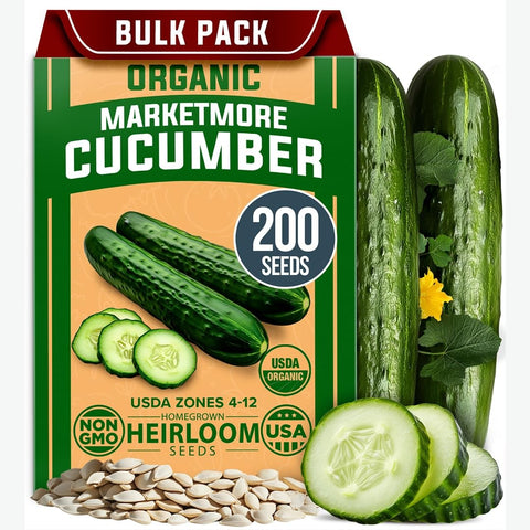 Organic Marketmore Cucumber Seeds - 200 Seeds - Crisp Heirloom Slicer