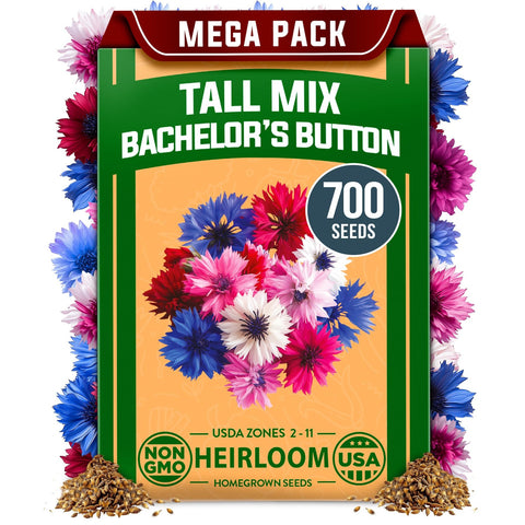 Bachelor's Button Seeds Mix - 700 Seeds - Tall Wildflower Blend
