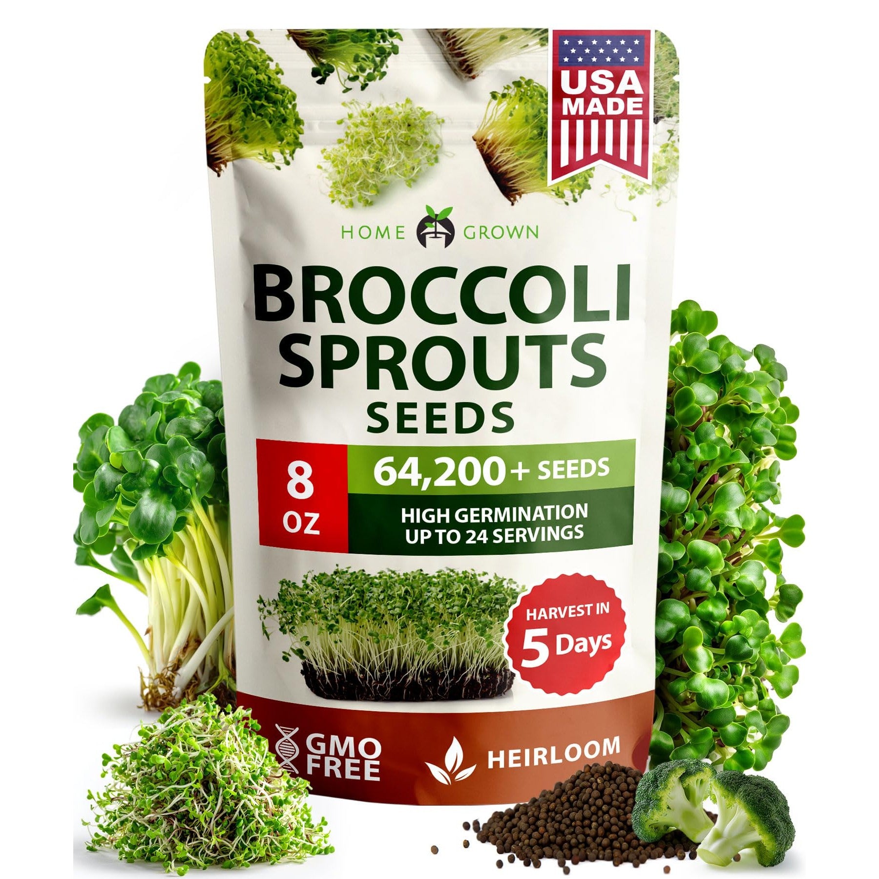 Broccoli Sprouting Seeds - 8 oz - Non-GMO USA Grown