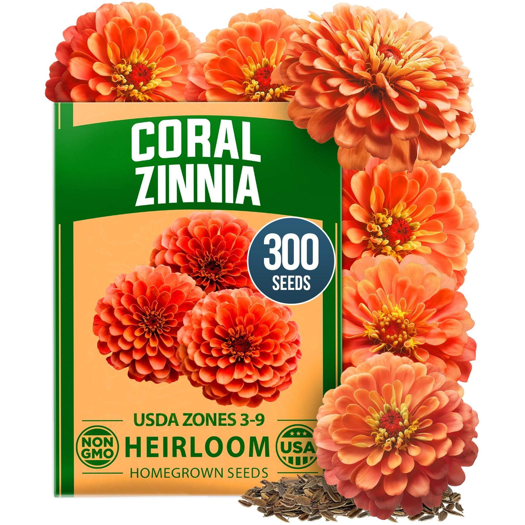 Coral Zinnia Seeds - 300 Seeds - Coral-Pink Blooms