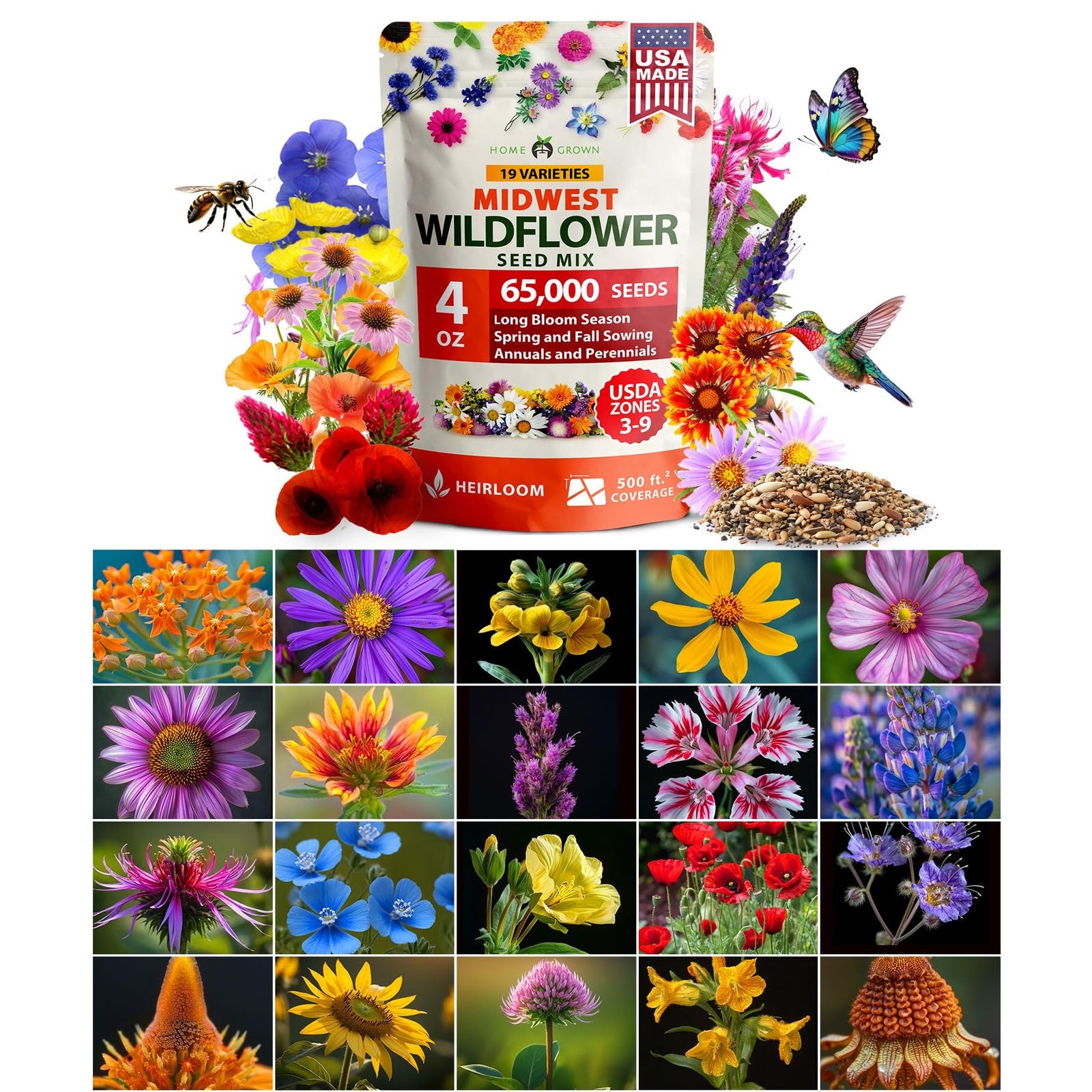 Midwest Wildflower Seed Mix - 19 Varieties (4 oz)