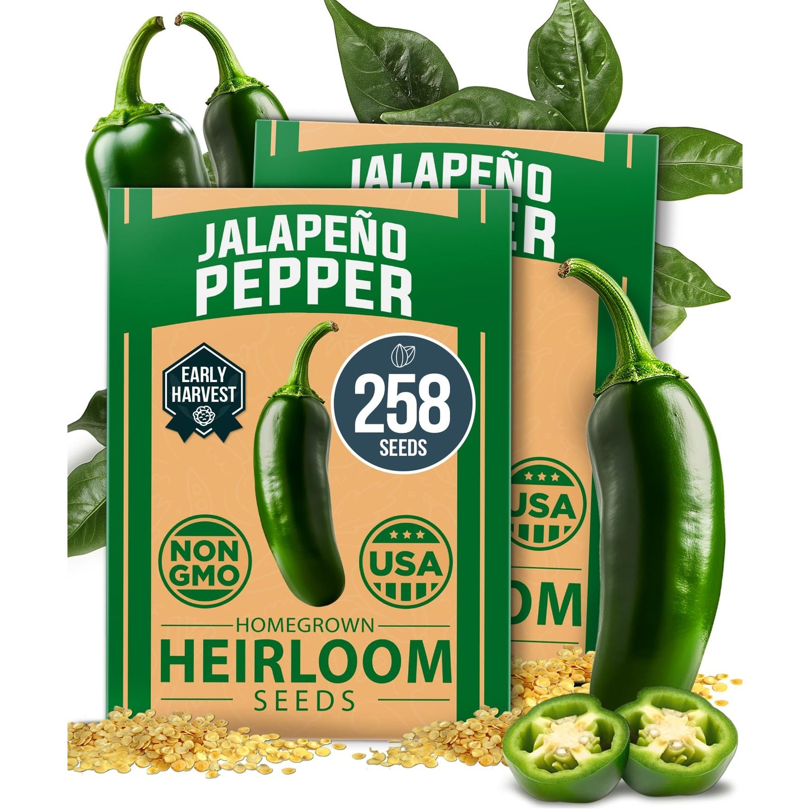 Jalapeno Early Pepper Seeds - 258 Seeds (2-Pack) - Early Harvest