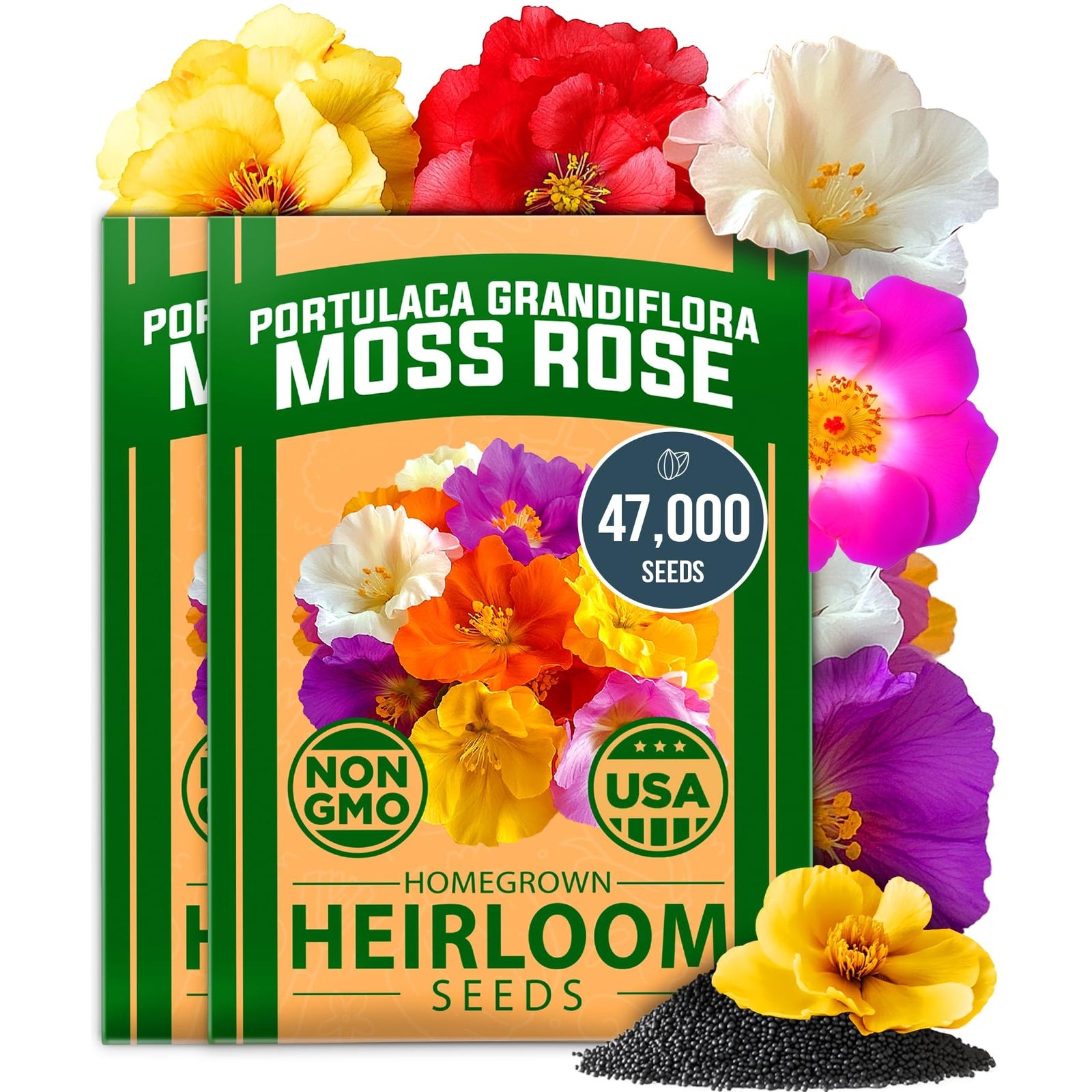 Moss Rose Seeds - 47,000 Seeds (2-Pack) - Drought-Resistant Color