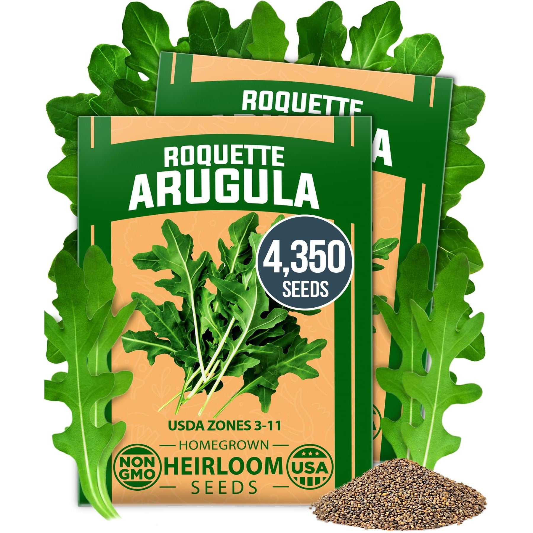 Arugula Seeds - 4,350 Seeds (2-Pack) - Fast-Growing Salad Green