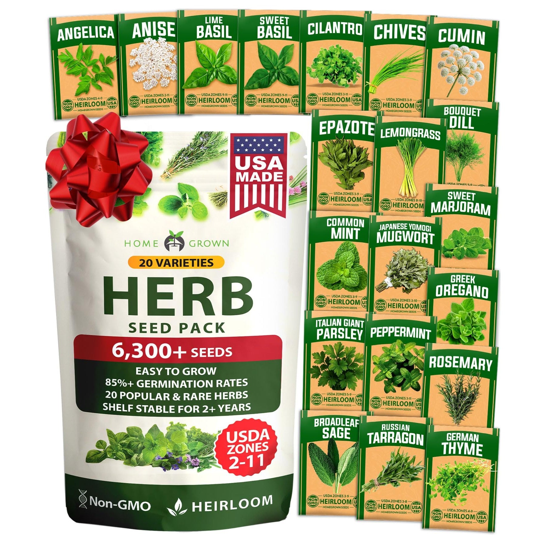 Herb Seed Pack - 20 Varieties (6,000+ Seeds) - With Plant Markers