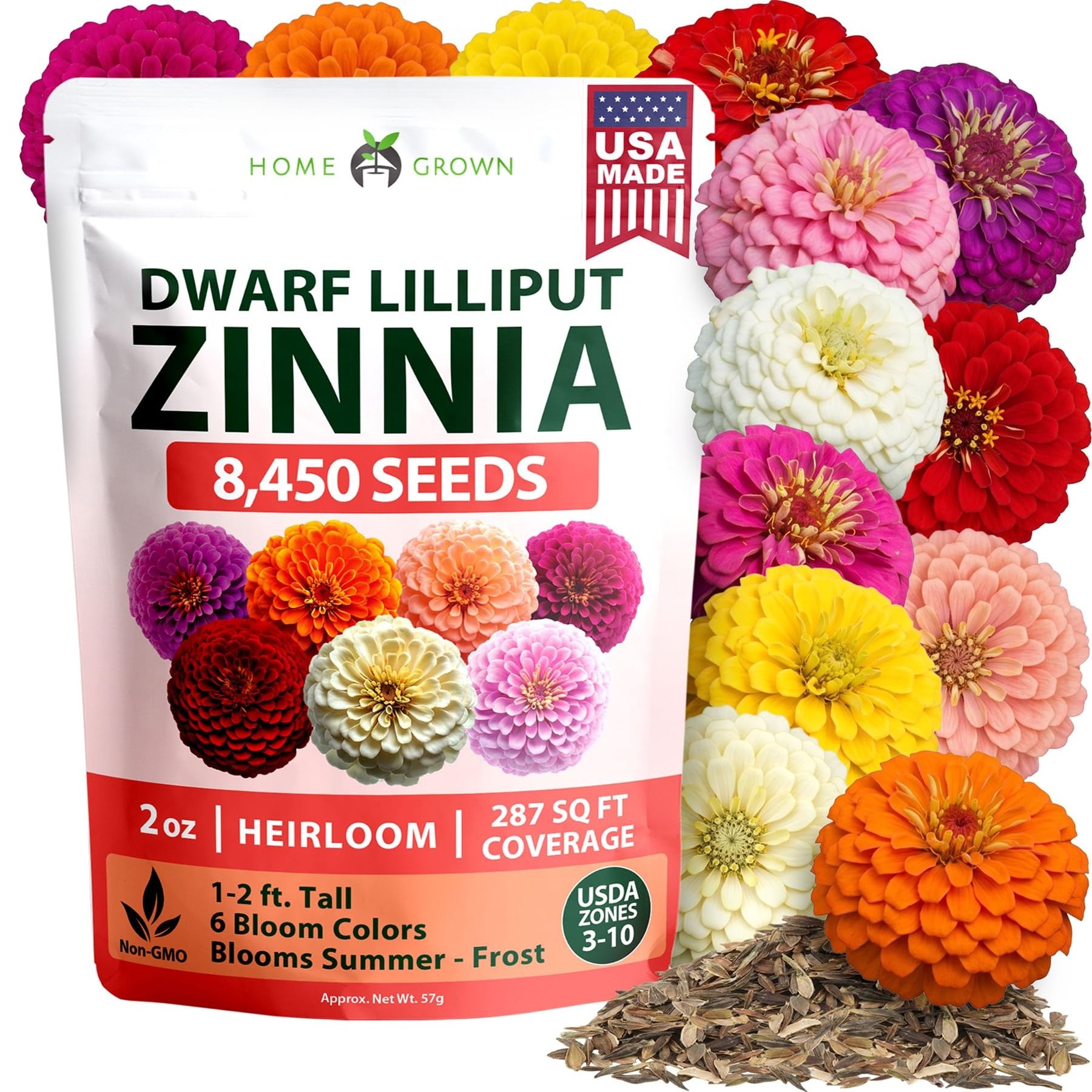 Lilliput Mix Zinnia Seeds - 8,450 Seeds (2oz) - Small 1.5-2