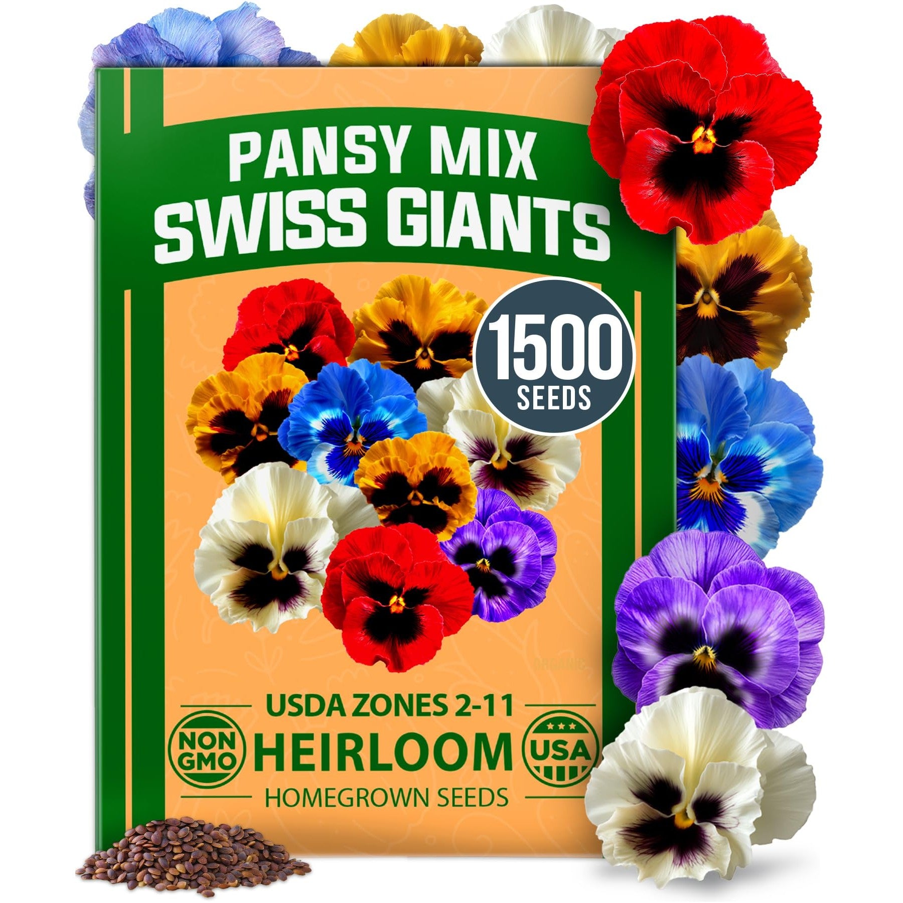 Swiss Giant Pansy Seeds - 1,500 Seeds - Cold-Tolerant Blooms
