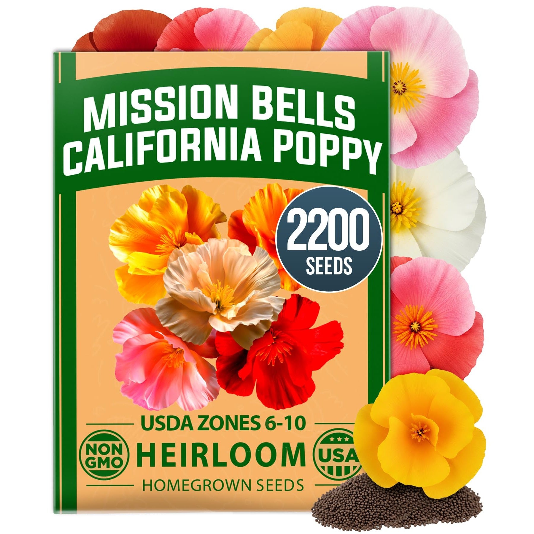 Mission Bells California Poppy Seeds - 2,200 Seeds - Drought-Tolerant
