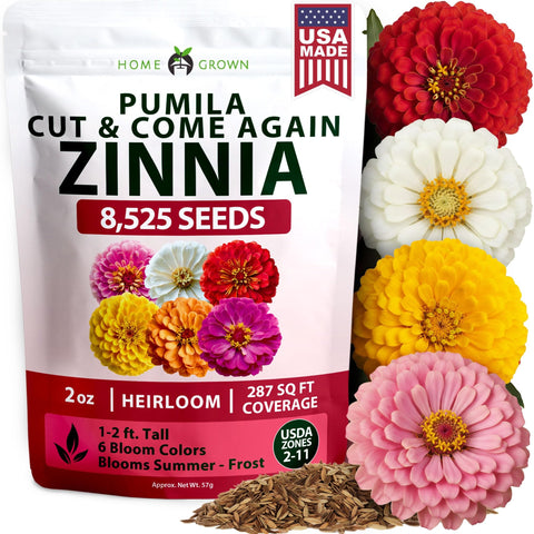 Dwarf Zinnia Seeds Mix - 8,525 Seeds - Cut-and-Come-Again Blooms