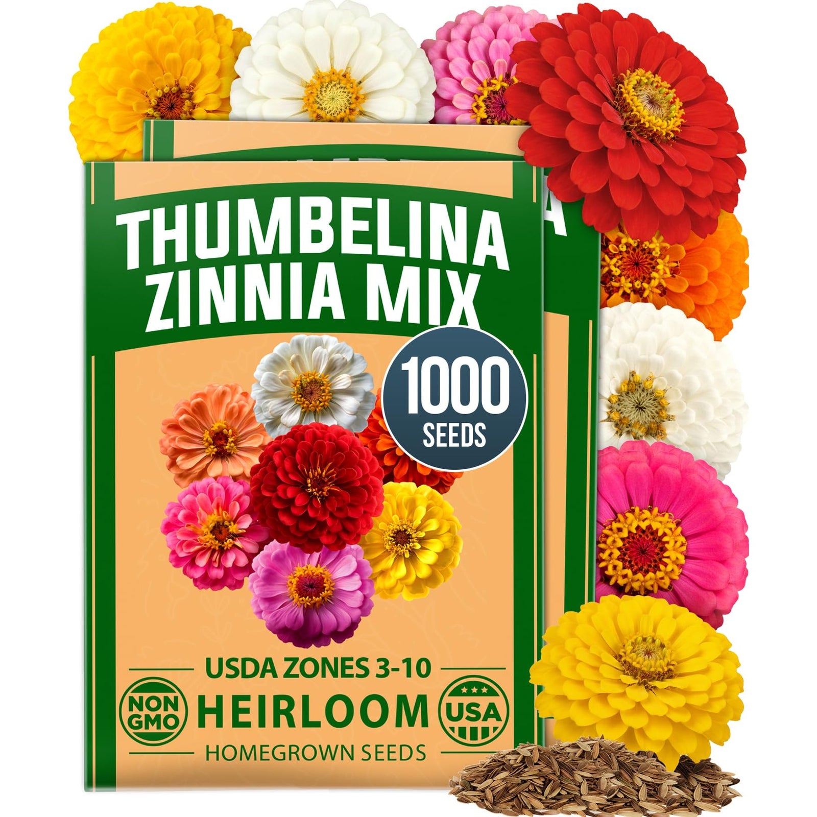 Thumbelina Dwarf Zinnia Seeds - 1,000 Seeds (2-Pack) - Patio Blooms
