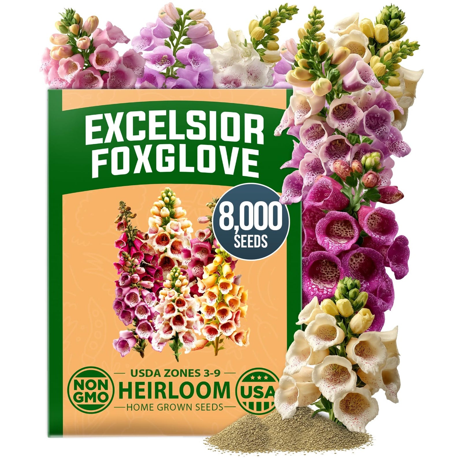 Excelsior Mix Foxglove Seeds - 8,000 Seeds - 3-6 ft Flower Spires