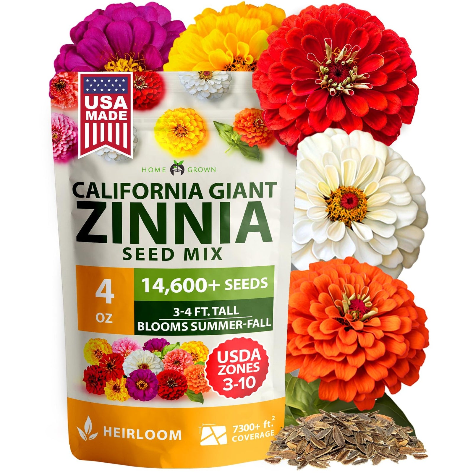California Giant Zinnia Seeds - 14,600 Seeds (4 oz) - Double Blooms