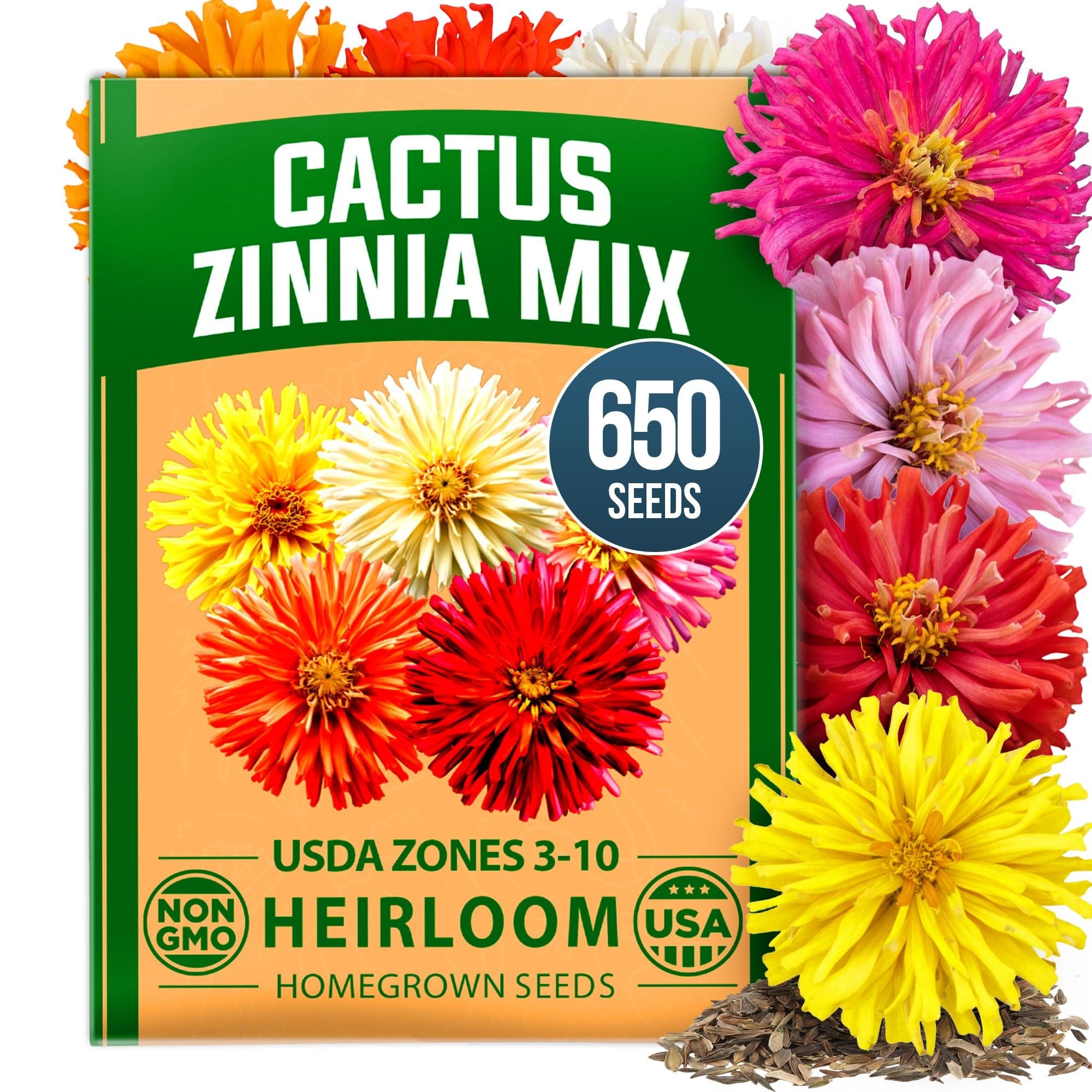 Cactus Mix Zinnia Seeds - 650 Seeds - Large Cut-Flower Blooms
