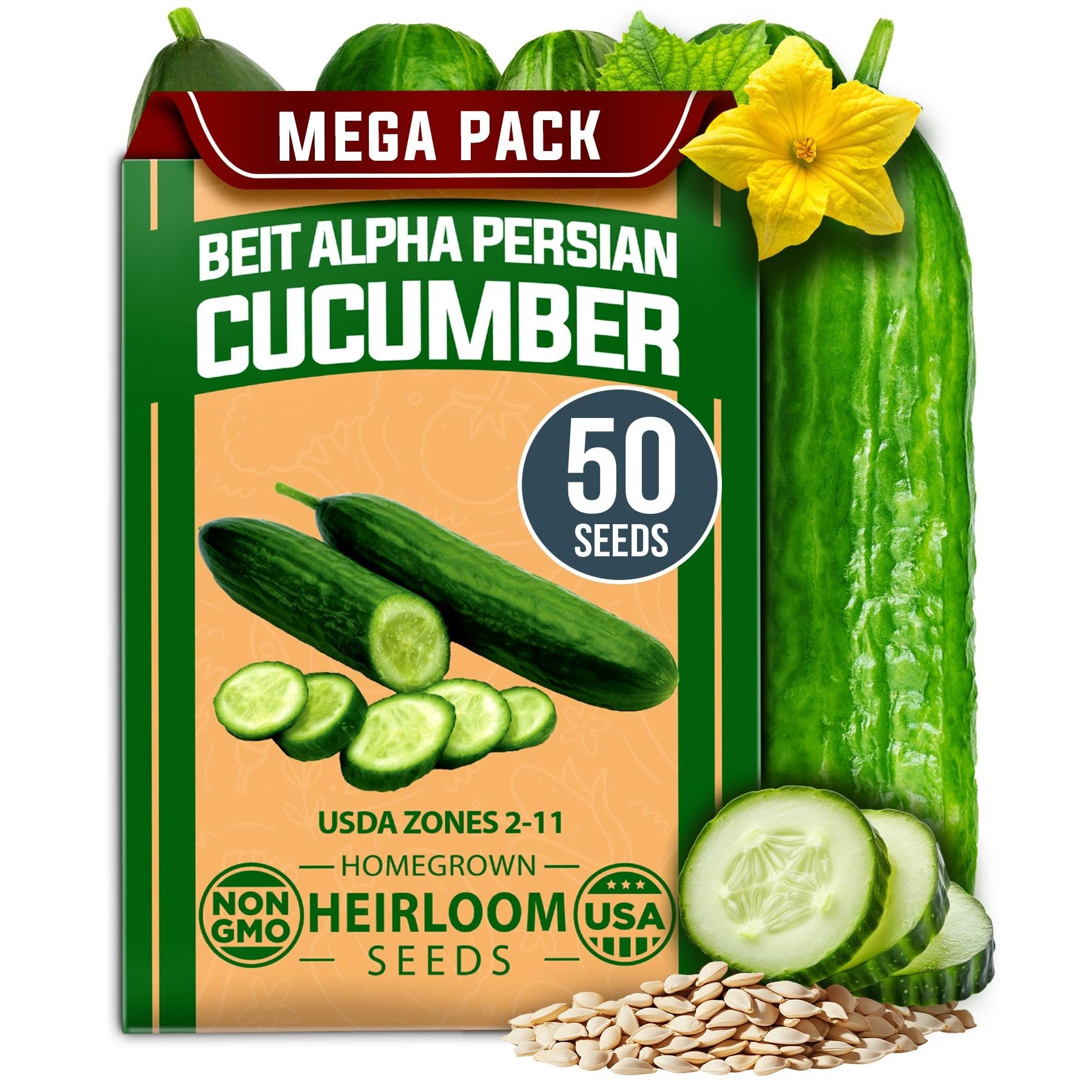 Beit Alpha Persian Cucumber Seeds - 100 Seeds - Harvest in 50-60 Days