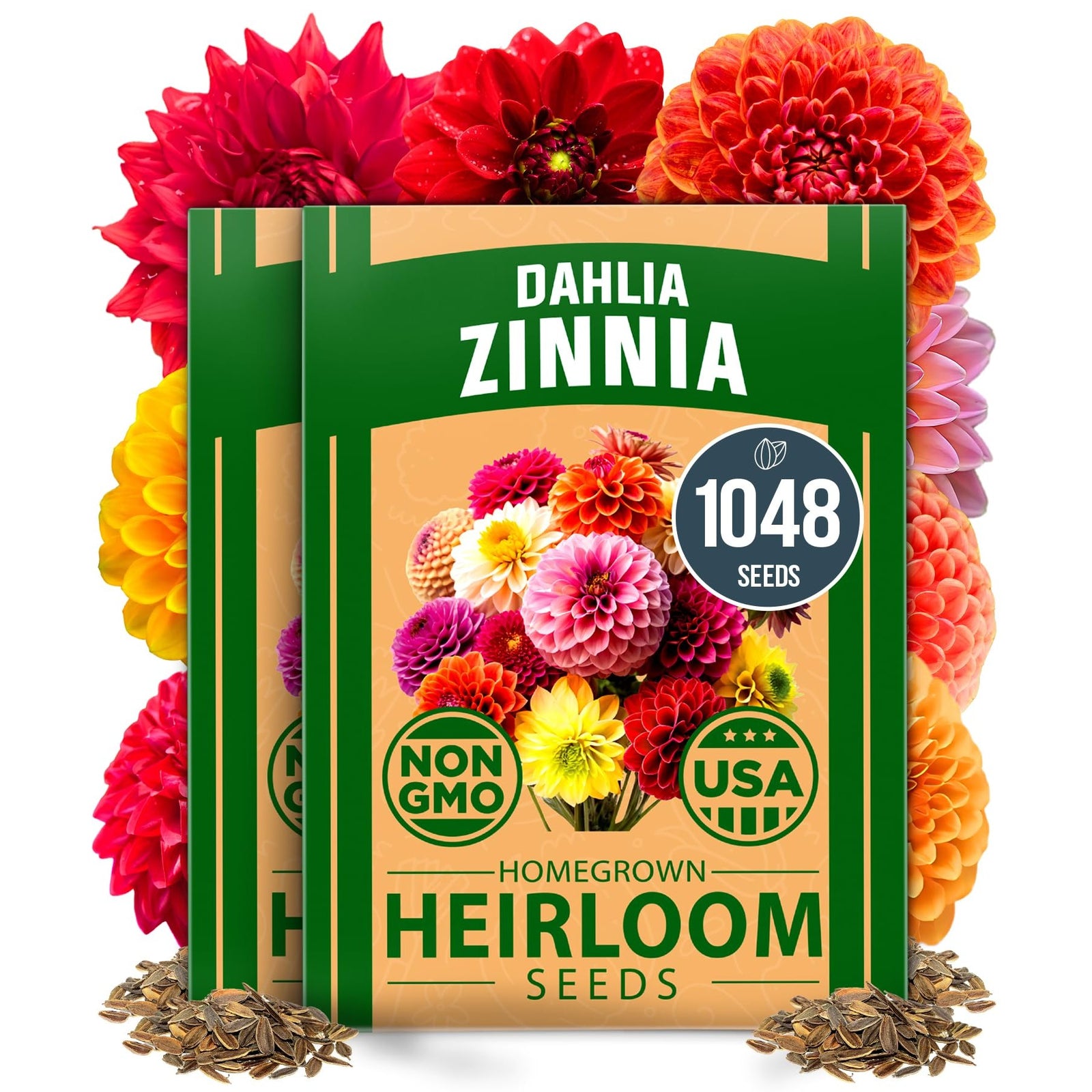Dahlia Zinnia Seeds - 1,048 Seeds (2-Pack) - Large Double Blooms