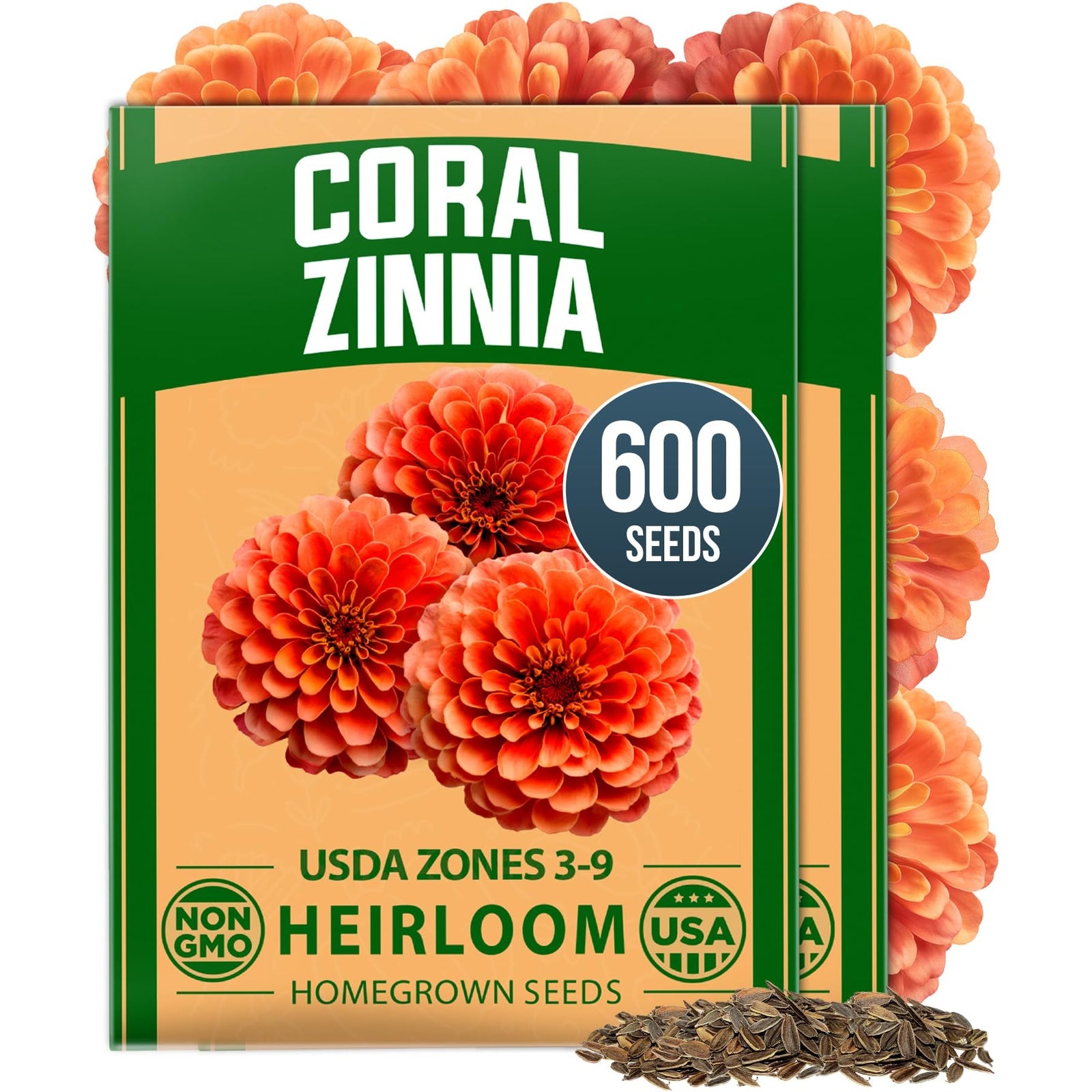 Coral Zinnia Seeds - 600 Seeds (2-Pack) - Coral-Pink Blooms