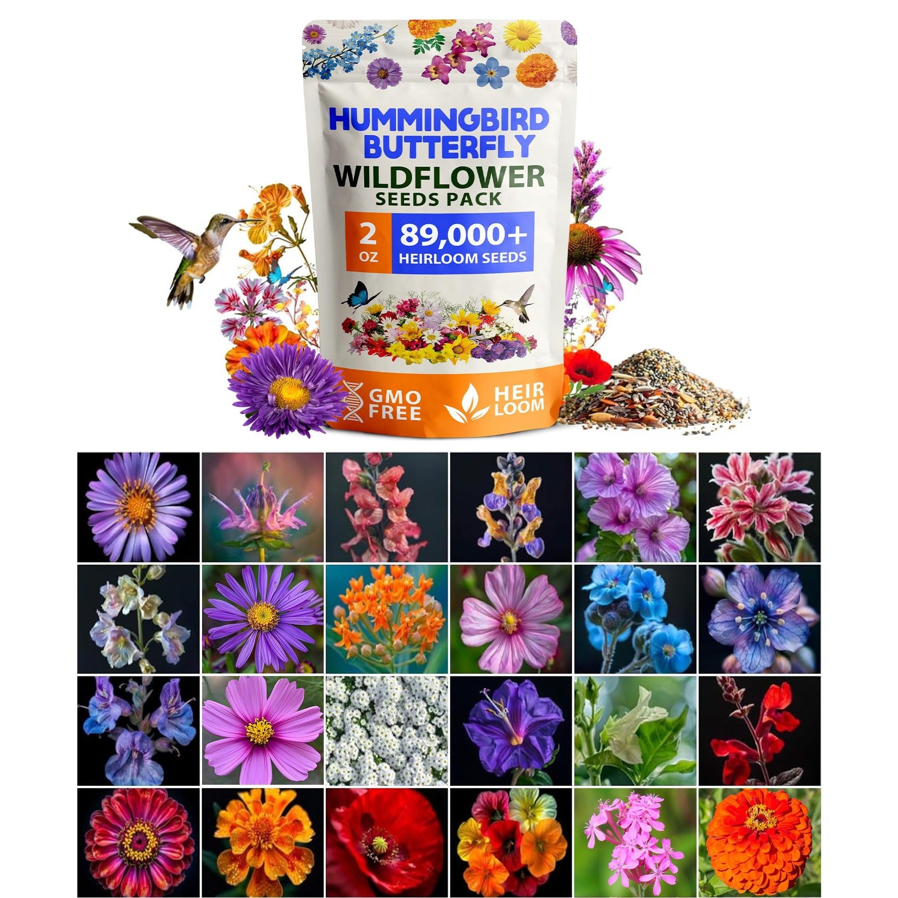 Wildflower Seed Mix - 89,000+ Seeds (2 oz) - 23 Varieties