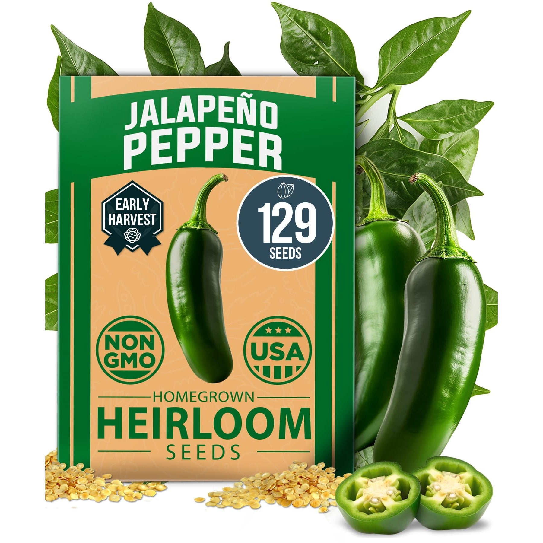 Jalapeño Pepper Seeds - 129 Seeds - Classic Heirloom Heat