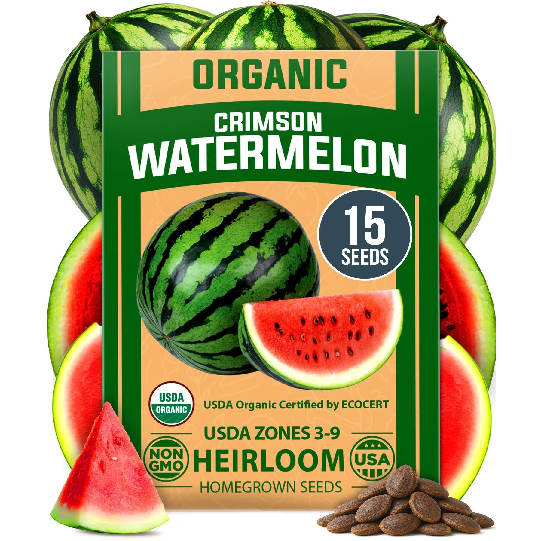 Organic Crimson Sweet Watermelon Seeds - 15 Seeds - 20-25 lb Melons
