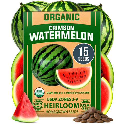 Organic Crimson Sweet Watermelon Seeds - 15 Seeds - 20-25 lb Melons