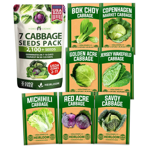 Cabbage Seed Pack - 7 Varieties (2,000+ Seeds) - Heirloom Mix