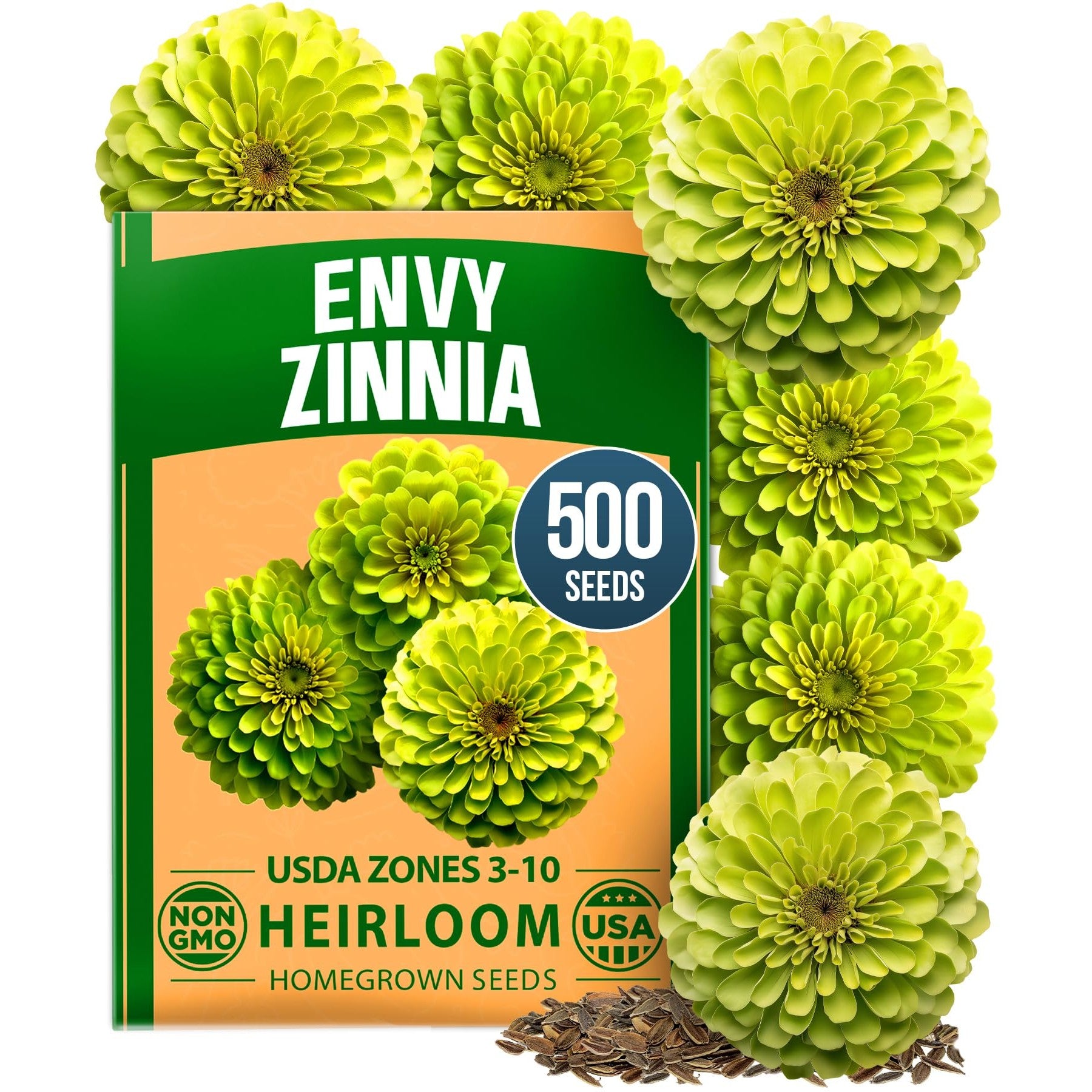 Envy Zinnia Seeds - 500 Seeds (1g) - Rare Lime-Green Blooms