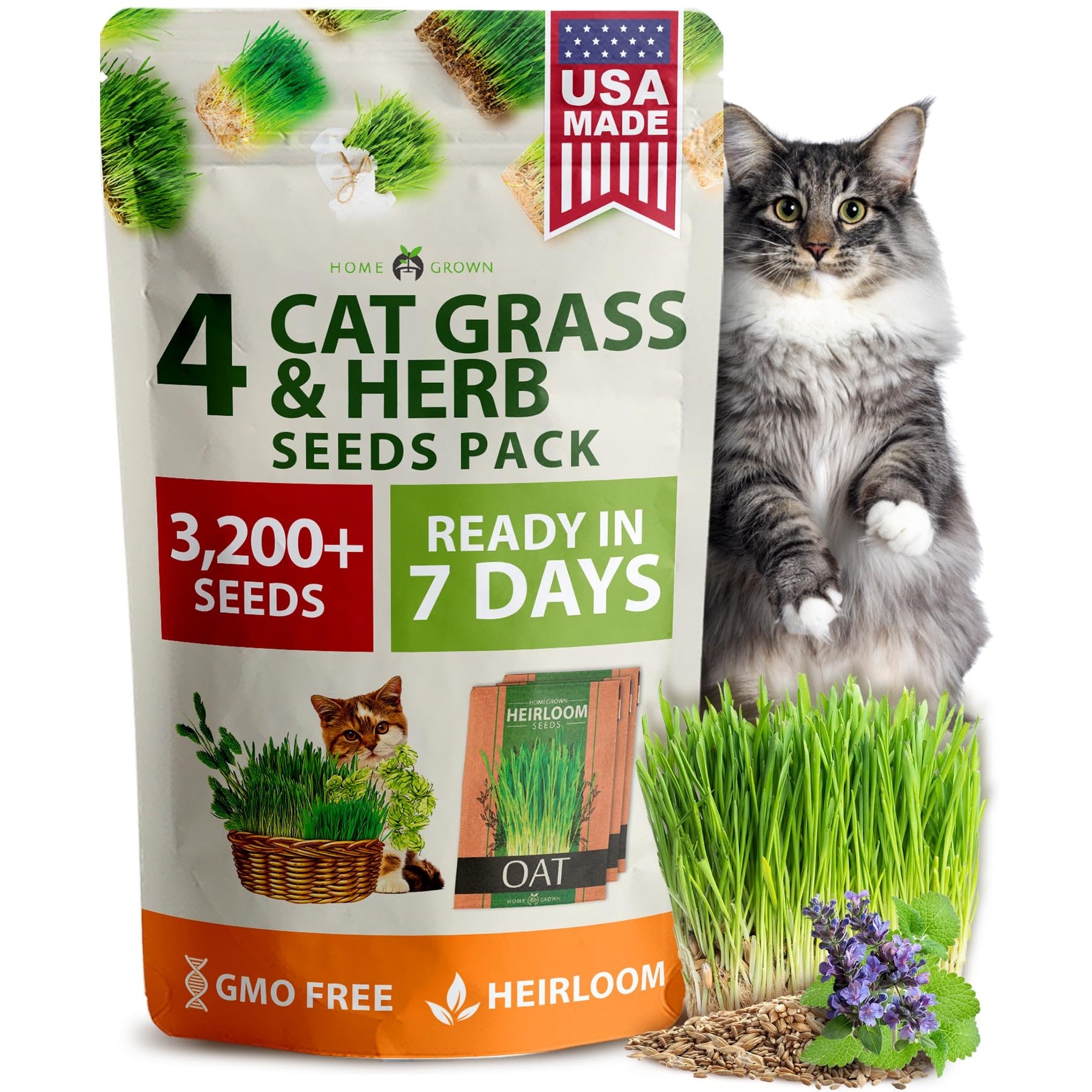 Cat Grass & Herb Seed Pack - 4 Varieties - For Indoor Cats
