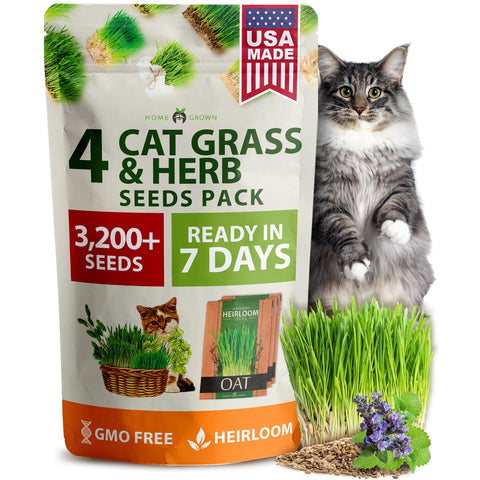 Cat Grass & Herb Seed Pack - 4 Varieties - For Indoor Cats