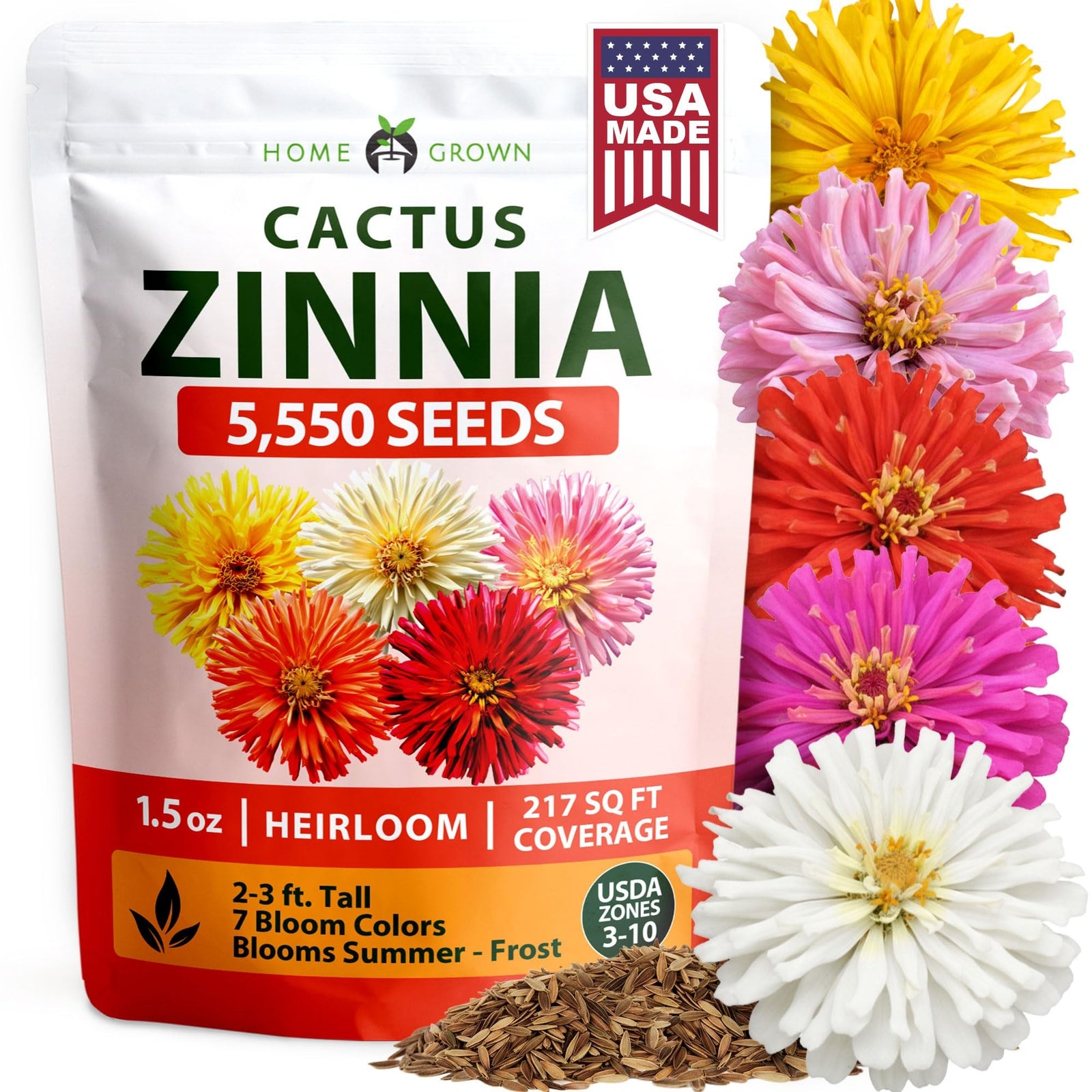 Cactus Mix Zinnia Seeds - 5,550 Seeds - Large Cut-Flower Blooms (1.5oz)
