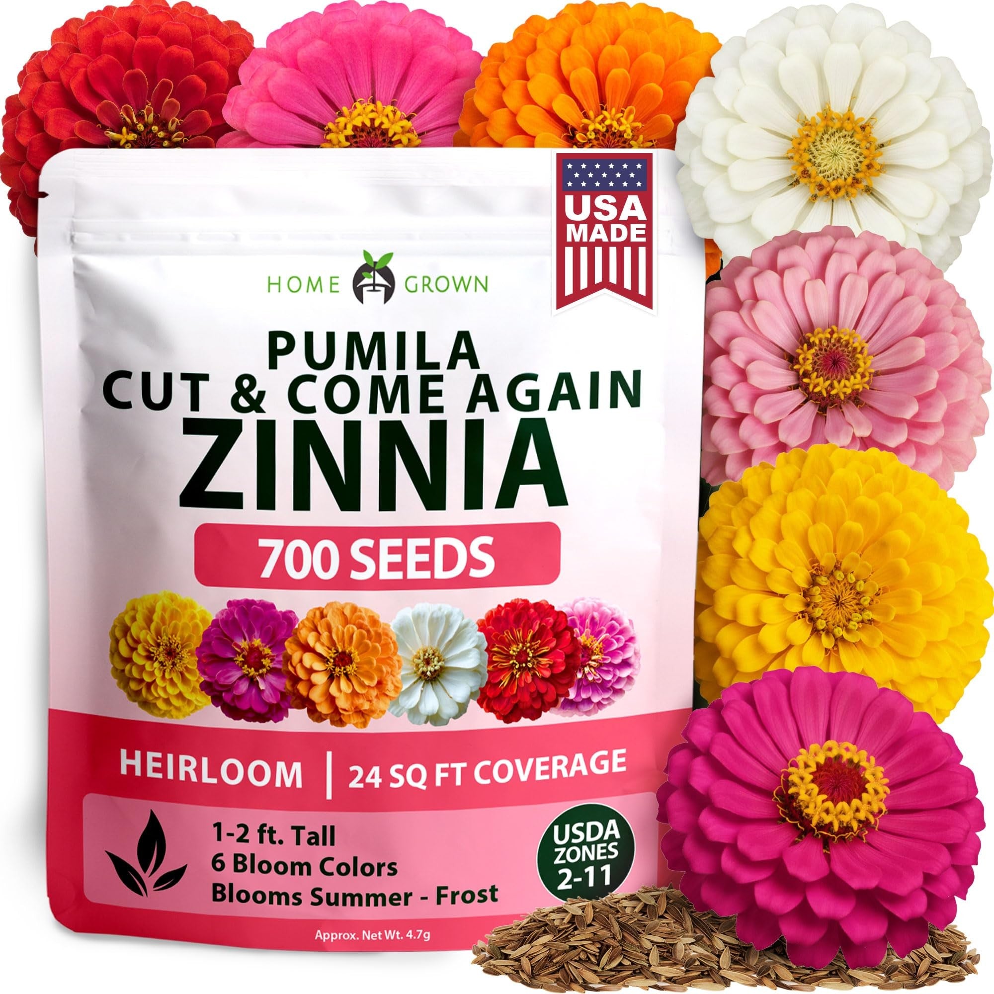 Dwarf Zinnia Seeds Mix - 700 Seeds - Cut-and-Come-Again Blooms