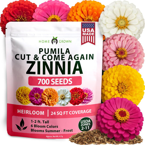 Dwarf Zinnia Seeds Mix - 700 Seeds - Cut-and-Come-Again Blooms
