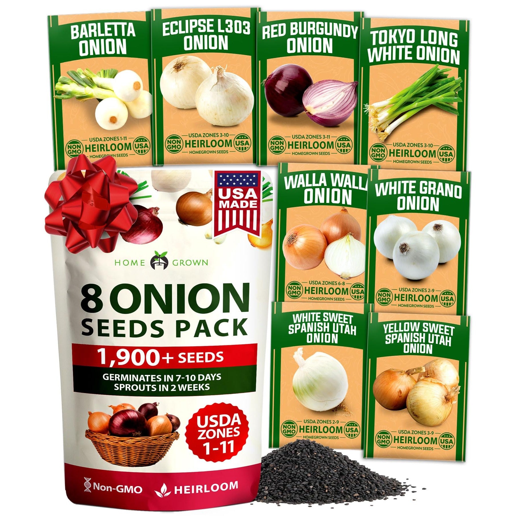Onion Seed Pack - 8 Varieties - High Germination