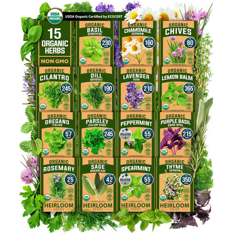 Organic Herb Seed Pack - 15 Varieties - USDA Certified